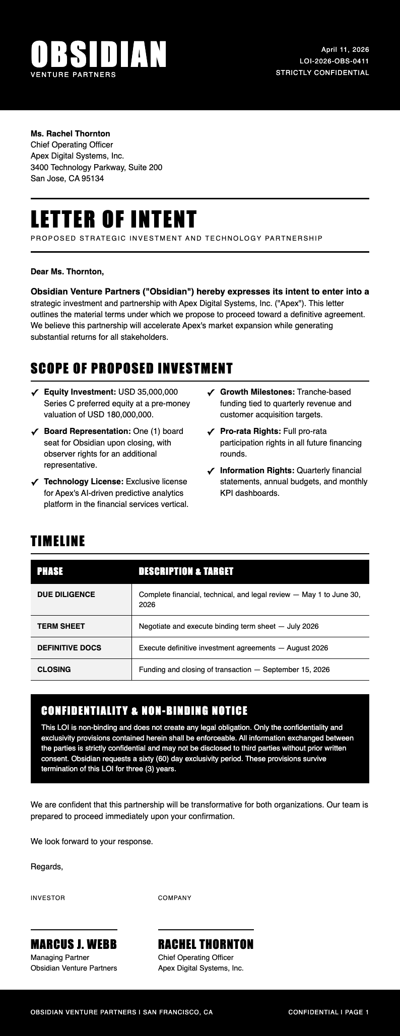 Monochrome stark Letter of Intent
